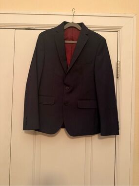 Joseph Abboud Navy Blue Boys' Two-Button Blazer with Burgundy Lining